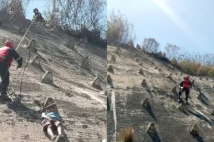 EN VIDEO: Rescatan a niño atrapado en un muro de contención, supuestamente habría caído de una de las casas de Roca Tarpeya